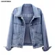 Turn-down Jackets Collar Loose Denim Jacket Women Spring And Autumn Single Breasted Female Outwear