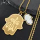 Lucky Crystal Hamsa Hand of Fatima Arabic Necklace for Women Men Stainless Steel Gold Color