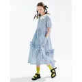 imakokoni original niche literary blue plaid mid-length dress loose skirt female summer 234101