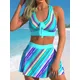 2024 String Bikini Women Swimwear Print Sexy High Waist Short Skirt Swimsuit Female Beachwear