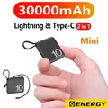 Mini Power Bank 30000mAh Portable External Battery Pack Built in Cable Powerbanks Spare Batteries