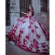 Robes de Quinceanera chérie rouge Cendrillon fleurs 3D robe de Rhperlée fête d'anniversaire