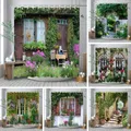 Rideau de douche mural de fenêtre européen plein de fleurs paysage naturel affiche de jardin