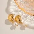 Boucles d'oreilles pendantes en acier inoxydable pour femme bijoux d'oreille coquille plaquée or