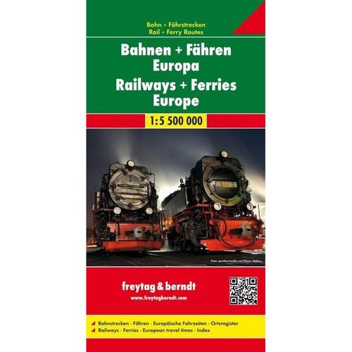 Freytag & Berndt Auto + Freizeitkarten Bahnen + Fähren Europa, Eisenbahnkarte 1:5,5 Mio., Poster, Plano In Rolle. Railways + Ferries Europe. Chemins D