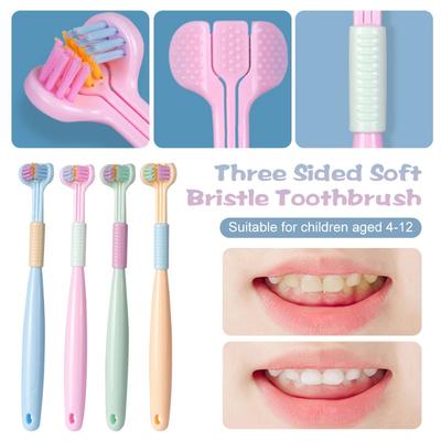 1pc 3 Sided Child's Toothbrush Soft Bristle Brush Deep Oral Cleaning Teeth Brush With Tongue Scraper Teeth Cleaner Kid Oral Care