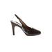 Faconnable Heels: Slingback Stiletto Cocktail Party Brown Solid Shoes - Women's Size 9 1/2 - Almond Toe