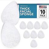 IMPRESA 10 Pack Extra Thick Facial Sponge for Daily Deep Cleansing & Regular Exfoliating - Thick Buff Style Exfoliating Pads Puf for Removing Dead Skin Dirt & Makeup -Normal to Oily -Made in The USA
