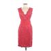 Tadashi Shoji Casual Dress - Party V Neck Sleeveless: Red Print Dresses - Women's Size 6