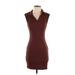 Shein Casual Dress - Bodycon V Neck Sleeveless: Brown Print Dresses - Women's Size 4