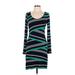 Max Studio Casual Dress - Shift: Teal Stripes Dresses - Women's Size Large