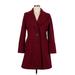 Jessica Simpson Wool Coat: Mid-Length Burgundy Print Jackets & Outerwear - Women's Size X-Large
