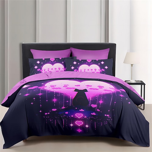 Designer-Bettbezug-Set mit Katzen-Herz-Haustier-Porträt-Muster, Bettdecken-Set, weiches 3-teiliges Luxus-Baumwoll-Bettwäsche-Set, Heimdekoration, Geschenk, King-Size-Bett, Queen-Size-Bettbezug