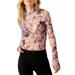 Printed Lady Sheer Embroidered Long Sleeve Top