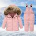 Lilgiuy Kids 2-Piece Snowsuit 2023 New Casual Solid Color Windproof Winter Warm Ski Jacket & Snow Bib Pants Ski Suit for Snowballing Snowboarding Pink (1-6Years)