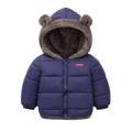 PURJKPU Baby Kids Hooded Winter Coat Puffer Down Jacket Windproof Fleece Lined With Bear Ear Hoodie Dark Blue 130