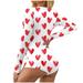 ICHUANYI Women s Trendy Valentine s Day Lingerie Heart Print V Neck Long Sleeve Bodysuit Pajamas Gifts