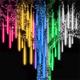 Meteor Shower Rain Lights Christmas Outdoor Decorations 80cm 8 Tubes 576 LED Falling Rain Lights Plug in Icicle Snow Cascading String Lights for Xmas Tree Holiday Patio Decorations