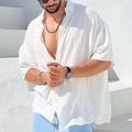 Men's Linen Shirt Summer Shirt Beach Shirt White Khaki Gray Short Sleeve Plain Lapel Spring Summer Hawaiian Holiday Clothing Apparel Basic