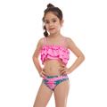 Kids Girls' Swimwear Outdoor Print Bathing Suits 2-12 Years Summer Orange color Pink