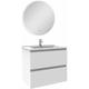 Ensemble meubles Salle de Bain Blanc 60cm simple vasque + miroir lumineux rond