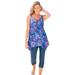 Plus Size Women's Longer-Length Tankini Top by Swim 365 in Electric Iris Hibiscus (Size 16)