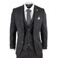 TruClothing Mens 3 Piece Black Herringbone Tweed Suit Wool Blend - Size 52 (Chest)