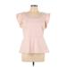 Ann Taylor Short Sleeve Blouse: Pink Tops - Women's Size Large
