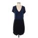 Dolan Casual Dress - Mini V-Neck Short sleeves: Blue Print Dresses - Women's Size Small