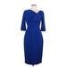 Black Halo Casual Dress - Sheath V Neck 3/4 sleeves: Blue Solid Dresses - Women's Size 12
