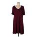 Maurices Casual Dress - Shift V-Neck Short sleeves: Burgundy Print Dresses - Women's Size Large