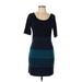 Be Bop Casual Dress - Sheath Scoop Neck Short sleeves: Teal Print Dresses - Women's Size Large