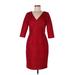 Jessica Howard Casual Dress - Sheath V-Neck 3/4 sleeves: Red Print Dresses - Women's Size 10 Petite