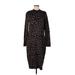 Banana Republic Casual Dress - Sheath High Neck 3/4 sleeves: Black Leopard Print Dresses - Women's Size Large