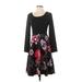 DRESSFO Casual Dress - A-Line Scoop Neck 3/4 sleeves: Black Floral Dresses - New - Women's Size Small