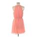 Monteau Casual Dress - Mini Plunge Sleeveless: Pink Print Dresses - Women's Size Medium