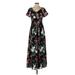 eShakti Casual Dress - A-Line V-Neck Short sleeves: Black Print Dresses - Women's Size Small