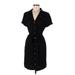 White House Black Market Casual Dress - Shirtdress V Neck Short sleeves: Black Solid Dresses - Women's Size 8