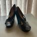 Nine West Shoes | Nine West Criss Cross Zip Back Leather Wedges | Color: Black | Size: 8.5