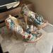 Nine West Shoes | Nine West O-Highstreet Floral And Cork Peep Toe Heels | Color: Blue/Tan | Size: 7.5