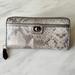 Coach Bags | Coach Long 8" Gray Snakeskin Leather Zip Around Accordion Travel Clutch Wallet | Color: Gray/Silver | Size: 8" X 4 1/4"