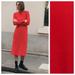 Zara Dresses | Nwot. Zara Red Knit High Collar Midi Dress. Size M. | Color: Red | Size: M