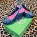 Lilly Pulitzer Shoes | Nwt Nib Lilly Pulitzer Navy Polka Dot Wedge Platform Slingback Size 8 | Color: Blue/Green | Size: 8