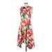 DKNY Casual Dress - Fit & Flare: Red Floral Dresses - Women's Size 8