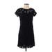 Ann Taylor LOFT Casual Dress - Party High Neck Short sleeves: Black Solid Dresses - Women's Size 4 Petite