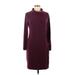 Banana Republic Factory Store Casual Dress - Sweater Dress Mock 3/4 sleeves: Burgundy Print Dresses - Women's Size Medium