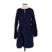 Universal Thread Casual Dress - A-Line Keyhole Long sleeves: Blue Solid Dresses - Women's Size Small