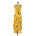 MISA Los Angeles Casual Dress - Midi V-Neck Sleeveless: Yellow Floral Dresses - Women's Size Medium