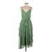 LC Lauren Conrad Cocktail Dress - Midi Plunge Sleeveless: Green Print Dresses - Women's Size Medium