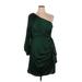 IEENA for Mac Duggal Cocktail Dress - Bridesmaid One Shoulder 3/4 Sleeve: Green Print Dresses - Women's Size 14